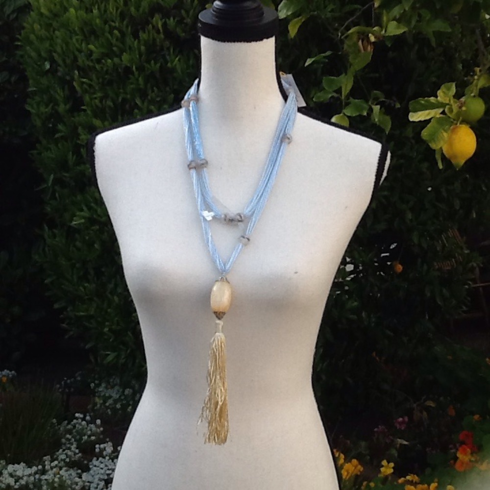 Harry N. Sky Blue Beaded Tassle Necklace
